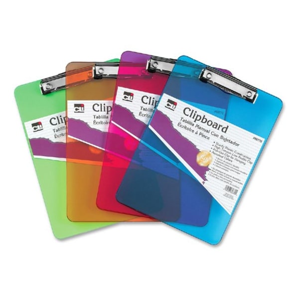 Plastic Clipboard, Letter, Assorted Colors, PK6